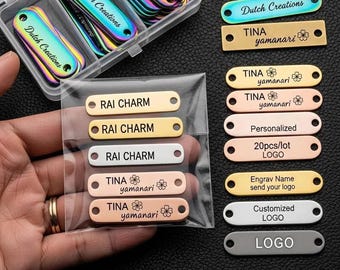 20 étiquettes en métal personnalisées, Étiquette en métal pour vêtements, Étiquettes au crochet, Étiquettes en métal pour travaux manuels, Étiquettes pour sacs