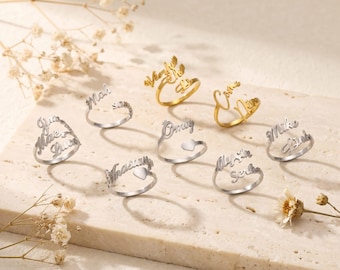 Personalized Jewelry, Custom Name Ring, Gold Stainless Steel, Anniversary Gift for Her