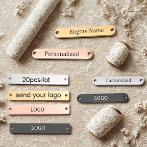 20 pcs étiquettes de logo gravées personnalisées étiquettes en métal personnalisées étiquette en métal pour vêtements étiquettes au crochet étiquette en métal pour sac