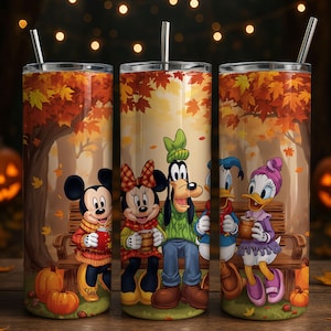Mouse and friend Autumn Fall Tumbler Wrap, Magical Halloween Sublimation Design, 20 oz Skinny Tumbler Designs, Mouse Halloween Tumbler PNG