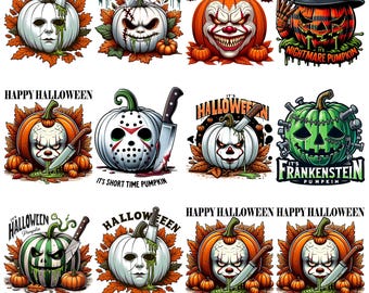 Horror Character Halloween PNG bundle, horror pumpkin png bundle, Horror Characters Png, Halloween Png, Spooky Season