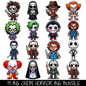 Chibi Horror Character Png Bundle, Horror Colorful Png Bundle, Cute Horror Clipart Png, halloween png bundle