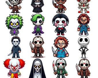 Chibi Horror Character Png Bundle, Horror Colorful Png Bundle, Cute Horror Clipart Png, halloween png bundle