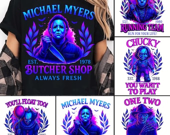 Halloween Horror neon Friends Png Bundle, Neon Killers Movie Png, Halloween Friends, Horror Characters Png, Series Killer Halloween