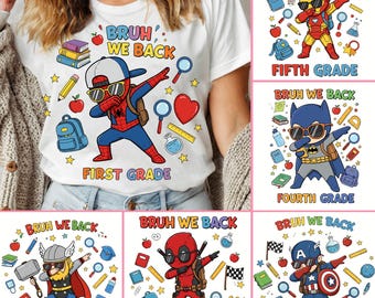 Superhero Back To School Png Bundle, Bruh we back school png, School Boys Png, Preppy Back To School Png, Cartoon First Day Of School Png