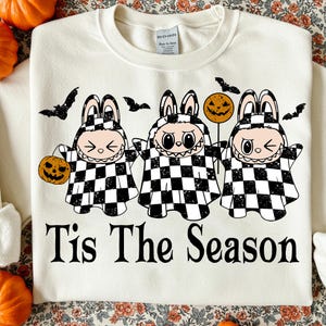 Tis The Season Halloween PNG, Cute Doll monster Ghost Checkered Sublimation, Spooky Fall Cartoon Clipart png, Fall halloween png