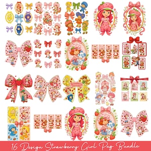 Berry Sweet Girl Cartoon Kids PNG bundle, Strawberry Coquette Png, Berry Sweet Girl Cartoon Kids PNG, Strawberry and Friends Characters
