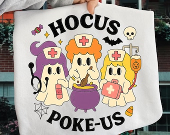 Hocus Poke-us Nurse Halloween Png, Witch Ghost Medical Halloween PNG, Halloween Nursing Png, Spooky Nurse Png