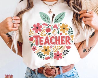 Teacher Floral Png, Apple Png, Preppy Teacher Png Design, Everyday Png, Pencil Bow, Coquette Teacher Png, Floral Teacher, school png
