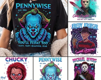 Horror Friends Halloween Png Bundle, Scary Movie Png, Movie Killers Neon Png, Horror Characters Png, Series Killer Halloween