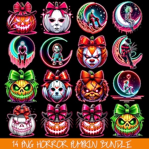 Horror Friends pumpkin Halloween Png Bundle, Movie Killers Neon Png, Horror Characters Png, Series Killer Halloween, Scary Movie Png