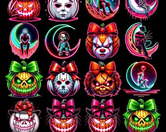 Horror Friends pumpkin Halloween Png Bundle, Movie Killers Neon Png, Horror Characters Png, Series Killer Halloween, Scary Movie Png