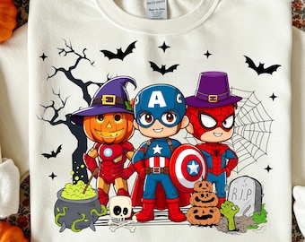 Retro Superhero halloween Png, Trendy Halloween Png, Halloween Cartoon Png, superhero png, Cartoon halloween Boy Png