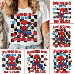 Swinging Into School Png Bundle, Superhero School Grade Bundle Png, Superhero Back To School Png, Cartoon Kid Shirt Png