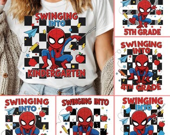 Swinging Into School Png Bundle, Superhero School Grade Bundle Png, Superhero Back To School Png, Cartoon Kid Shirt Png