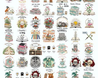 Books Quotes Bundle Png, Book Reading, Booktrovert Lover, Floral Books Png, Books Lover, Sublimation, Book With Flower Design