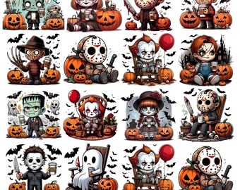 Cute Horror Characters Png, Horror Png Bundle, Horror Chibi Style Png, Horror Gifts Png, halloween character png, halloween bundle