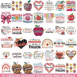 Spanish Teacher Png bundle, Maestra png, Professora png, Spanish Svg, Retro Teacher png, Teacher Gift, Maestra Back To School Png