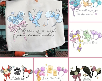 Magische Maus PNG Doodle Bundle, Prinzessin Maus PNG, Magisches Königreich Zitate PNG, Magisches Cartoon-T-Shirt, Prinzessin, Kokette Schleife PNG