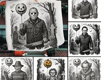 Halloween Horror Characters Png bundle, Horror Halloween png, Horror Killers png, Halloween Png, Retro Halloween png, Scary Movies png
