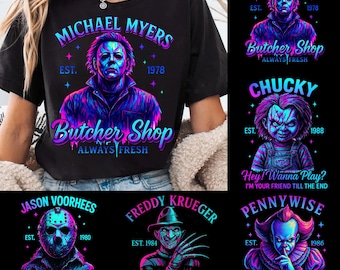 Halloween Neon Horror Characters Png, Horror neon Halloween Png, Horror Killers Png, Halloween Png, Retro Halloween Png, Scary Movies Png
