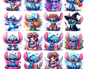 cartoon kid Png Bundle, Trendy cartoon Design, Blue Alien Character Png, cartoon flower png bundle