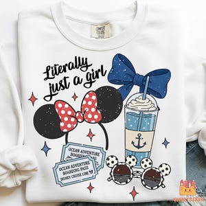Bokstavligen bara en flicka tecknad mus PNG, söt rosettöron Clipart, Ocean Adventure Drink Sublimation Design, kryssningssemester utskrivbar