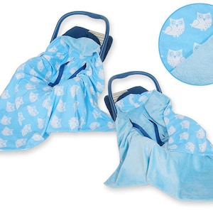 Manta grande de doble cara para portabebés - Búhos Azules