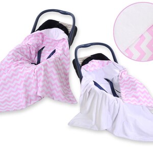 Fular portabebés grande para portabebés, doble cara, color rosa y blanco Chevron
