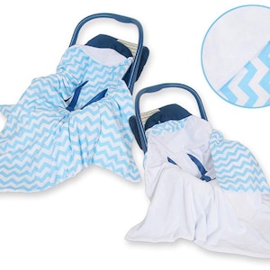 Fular portabebés grande para portabebés, doble cara - Azul Chevron y blanco