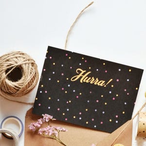 Postkarte, Grußkarte, "Hurra!", Geschenk, kleine Aufmerksamkeit, Designkarte, Kunstdruck, Freundschaft, Liebe, Papeterie