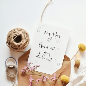 Postal, tarjeta de felicitación, "El corazón dice: Llévate contigo...", tarjeta con mensaje, tarjeta con diseño, impresión artística, pequeño regalo, dar alegría, amor