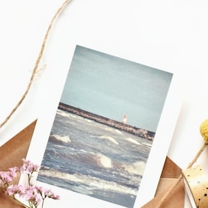 Carte de vœux, carte photo, carte postale, impression d'art, impression photo, mer, vagues, phare, photo