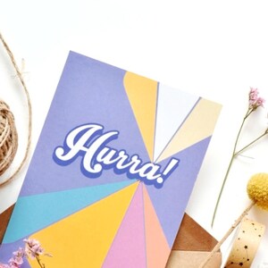 Postal, tarjeta de felicitación, "Hurra", tarjeta de diseño, impresión artística, felicitaciones, papelería