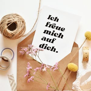 Ansichtkaart, wenskaart, "Ik kijk ernaar uit je te zien", designkaart, kunstdruk, briefpapier, klein cadeautje