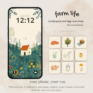 Farm Life App Icons | Cottagecore Watercolor iOS & Android Theme, Cute Green Theme, Cozy Aesthetic App Icon Pack with Widgets and Wallpapers
