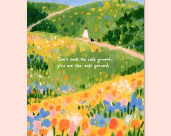Affiche paysage de fleurs sauvages, citation inspirante, poster de prairie colorée