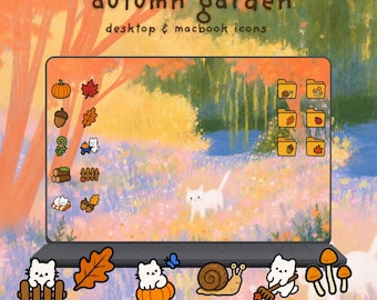Icônes de bureau Jardin d'automne, Icônes d'applications MacBook, Icônes de chats d'automne mignons, Icônes d'ordinateur style cottagecore chaleureux, Icônes de dossiers, Téléchargement numérique