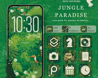 Icônes d'application Jungle Paradise pour iOS et Android | Thème vert pour iPhone et iPad, fonds d'écran botaniques tropicaux