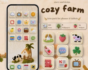 Icônes de l'appli Cosy Farm pour iOS et Android | Thème iPhone iPad, fonds d'écran Cottagecore