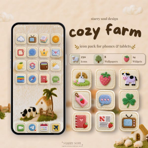 Cozy Farm App Icons for iOS & Android | iPhone iPad Theme, Cottagecore Wallpapers