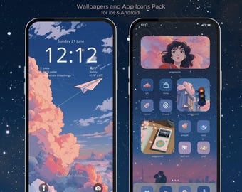 Head in the Clouds App Icons & Wallpapers | Lofi Retro Aesthetic iOS 26 Icons, Japanese Anime City Pop, Nostalgic iPhone Android Theme Pack