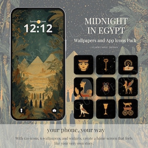 Midnight Egypt | Mystical Fantasy App Icons, Dark Academia iOS Theme, Celestial Gold Phone Icons & Wallpapers, Witchy Magic Theme Android