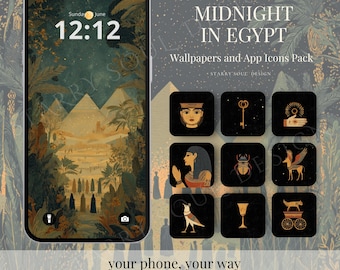 Mitternacht Ägypten | Mystische Fantasy App Icons, Dark Academia iOS Theme, Celestial Gold Phone Icons & Wallpapers, Witchy Magic Theme für Android