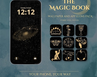 New Moon Shadow Work | Celestial witchcore wallpaper and app icons | Dark Academia Aesthetic | IOS Android Home Screen App Icons Black Gold