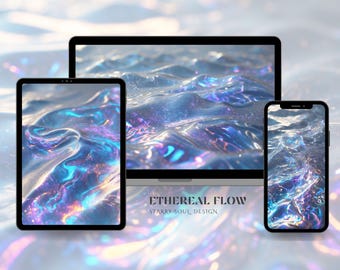 Ethereal Water Flow Wallpaper Pack for Mac, iPad & iPhone | Iridescent Liquid Aesthetic | Desktop Tablet Background | 4 Aspect Ratios