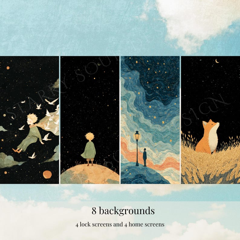 Little Prince Wallpaper Pack | Whimsical Storybook IOS Android Theme | Cute Kawaii Celestial Dark Witchy Aesthetic Phone Theme Wallpapers