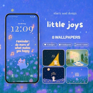 Niedliches Katzen-Wallpaper-Paket, Positive Zitate für Handy und iPad, Pastellfarbenes digitales Hintergrundset