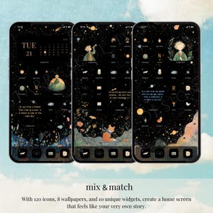 Little Prince Wallpaper & App Icons Pack | Whimsical Storybook IOS Android Theme | Cute Kawaii Celestial Dark Witchy Aesthetic Phone Theme oh Phone