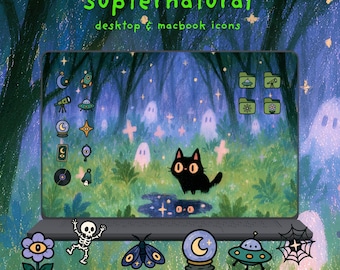 Icônes surnaturelles pour ordinateur et MacBook | Organiseur de bureau gothique pour Halloween | Icônes de dossiers fantômes et OVNI | Téléchargement numérique